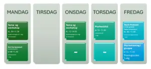 Bildet viser ukekalender for undervisning i ulike tiltak i Prima